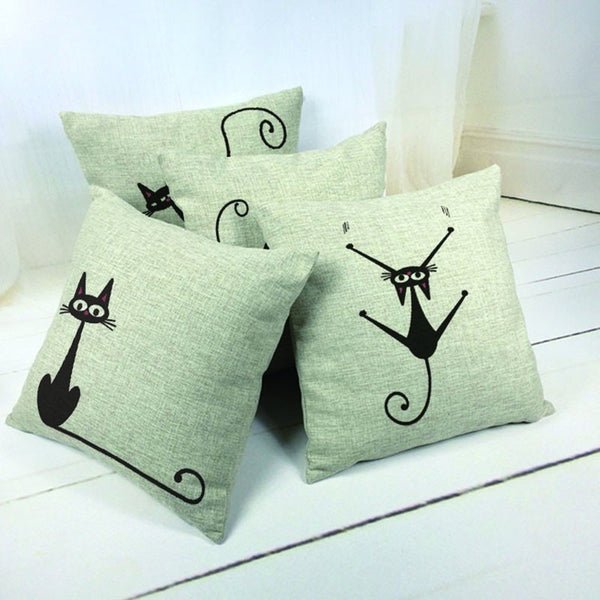 KozyCove™ Retro Black Cat Linen Cushion Cover