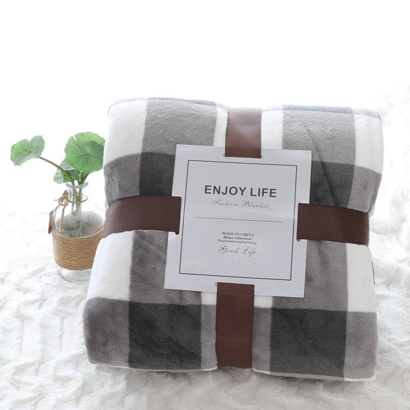 Kozy Cove Fleece Blanket- printed grey plaid